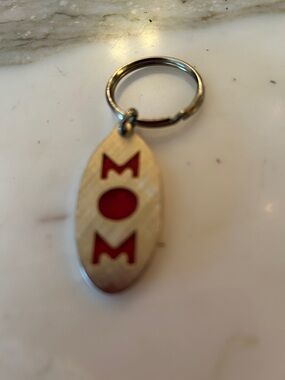MOM Red Accent Oval Keychain